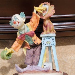 Collectible-1988 "PUCCI" Porcelain-Signed (Circus Clown W/ Lion Figurine) 9" T.